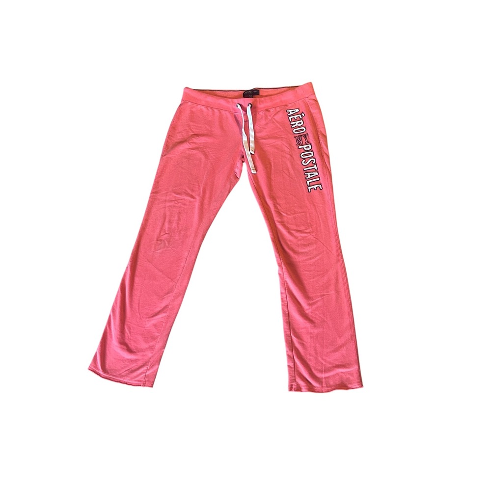 Aeropostale Womens Pink Straight Leg Graphic Logo Sweatpants Drawstring Size M